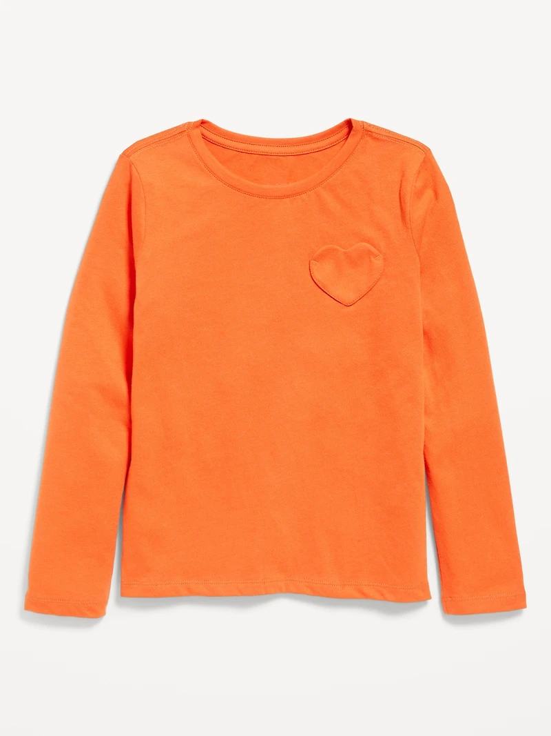 Softest Long-Sleeve Heart-Pocket T-Shirt for Girls