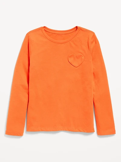 Softest Long-Sleeve Heart-Pocket T-Shirt for Girls