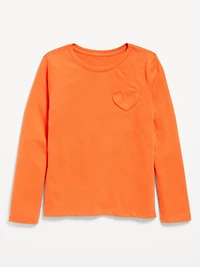 Softest Long-Sleeve Heart-Pocket T-Shirt for Girls