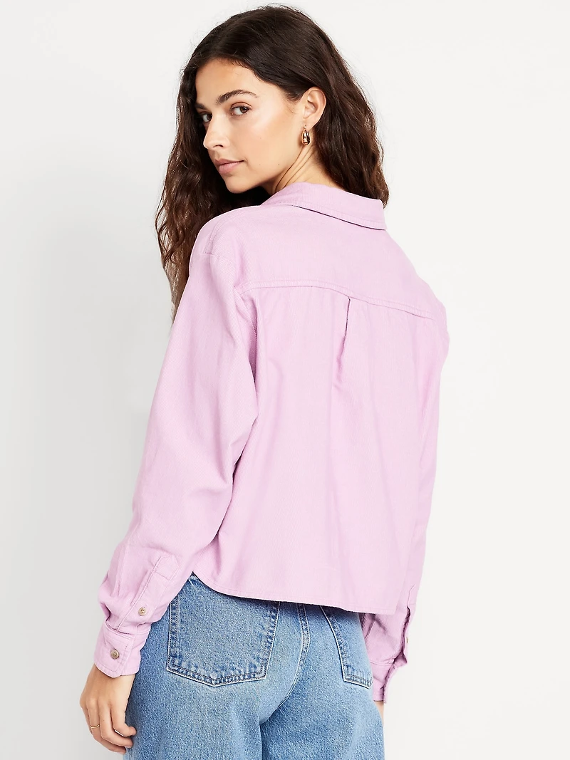 Cropped Button-Down Corduroy Shirt