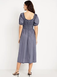 Fit & Flare Puff-Sleeve Midi Dress