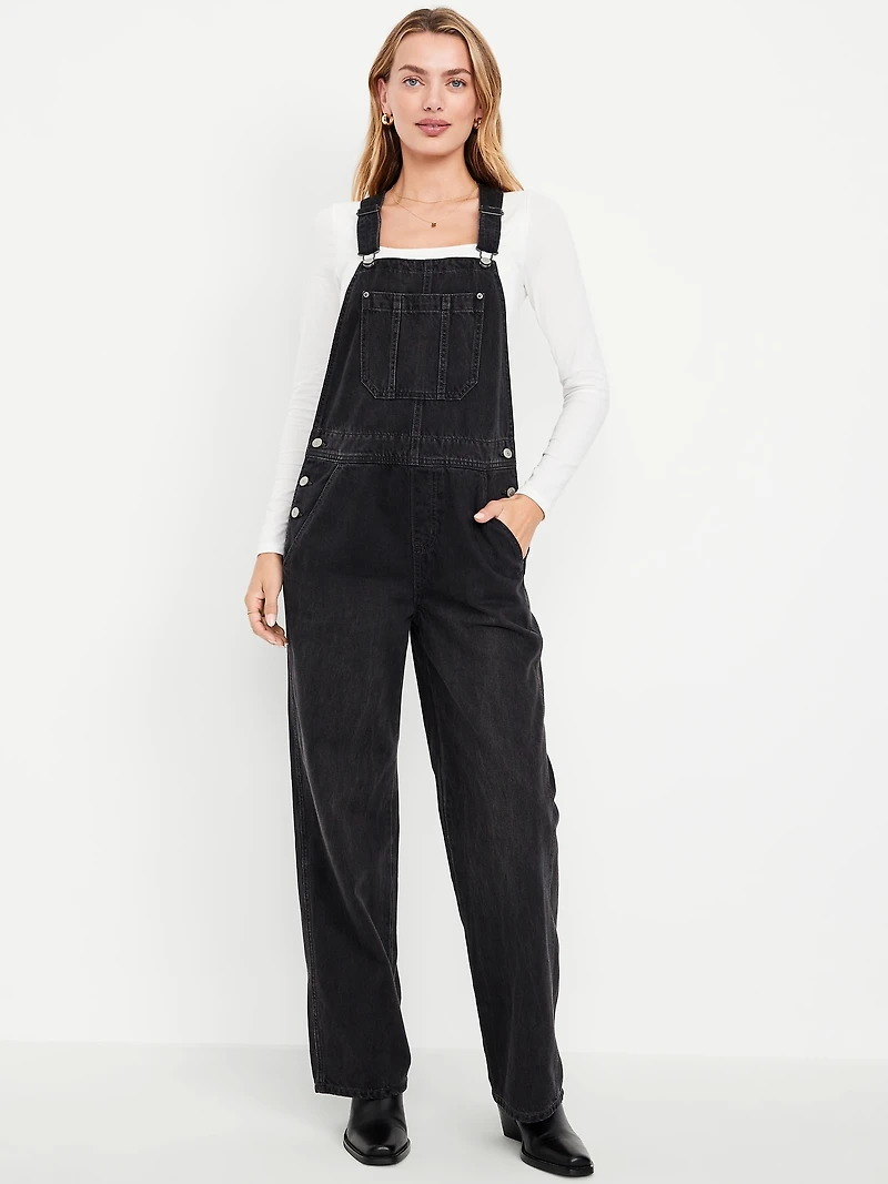 Baggy Wide-Leg Jean Overalls