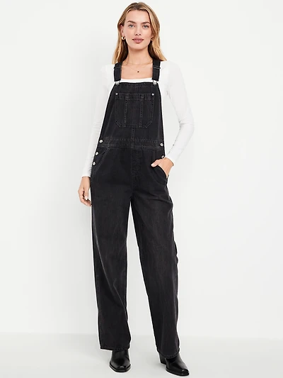 Baggy Wide-Leg Jean Overalls