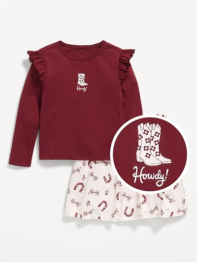 Long-Sleeve Ruffle T-Shirt and Skirt Set for Toddler Girls