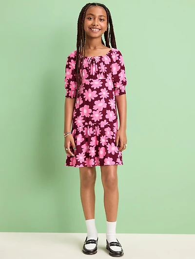 Short-Sleeve Crinkle Crepe Swing Dress for Girls
