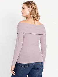 Off-Shoulder Long-Sleeve Ribbed Top