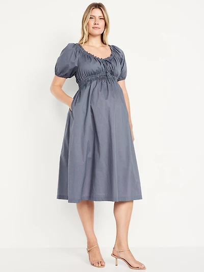 Robe mi-longue à manches bouffantes de maternité
