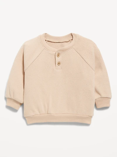 Long-Sleeve Henley Waffle-Knit Sweatshirt for Baby