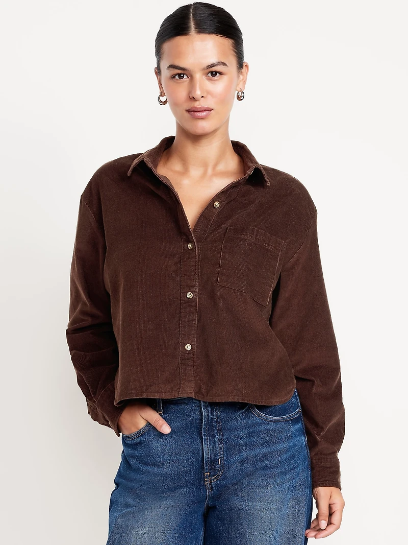 Cropped Button-Down Corduroy Shirt