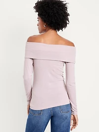 Off-Shoulder Long-Sleeve Ribbed Top