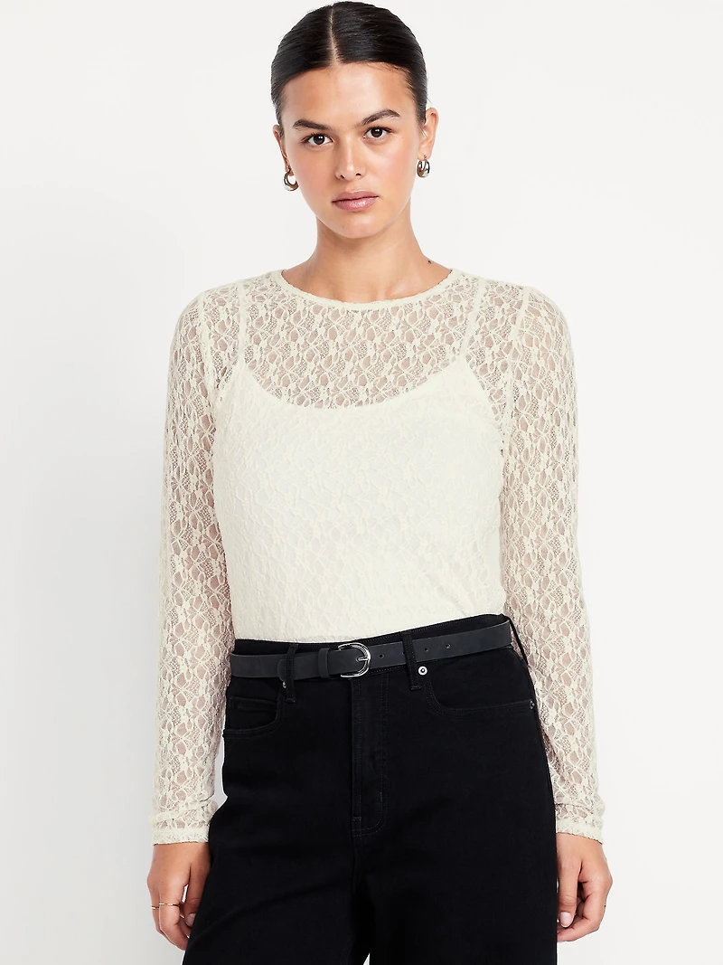 Long-Sleeve Lace Crew-Neck Top