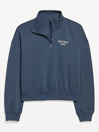 Oversized Logo-Graphic Cropped Half-Zip Pullover