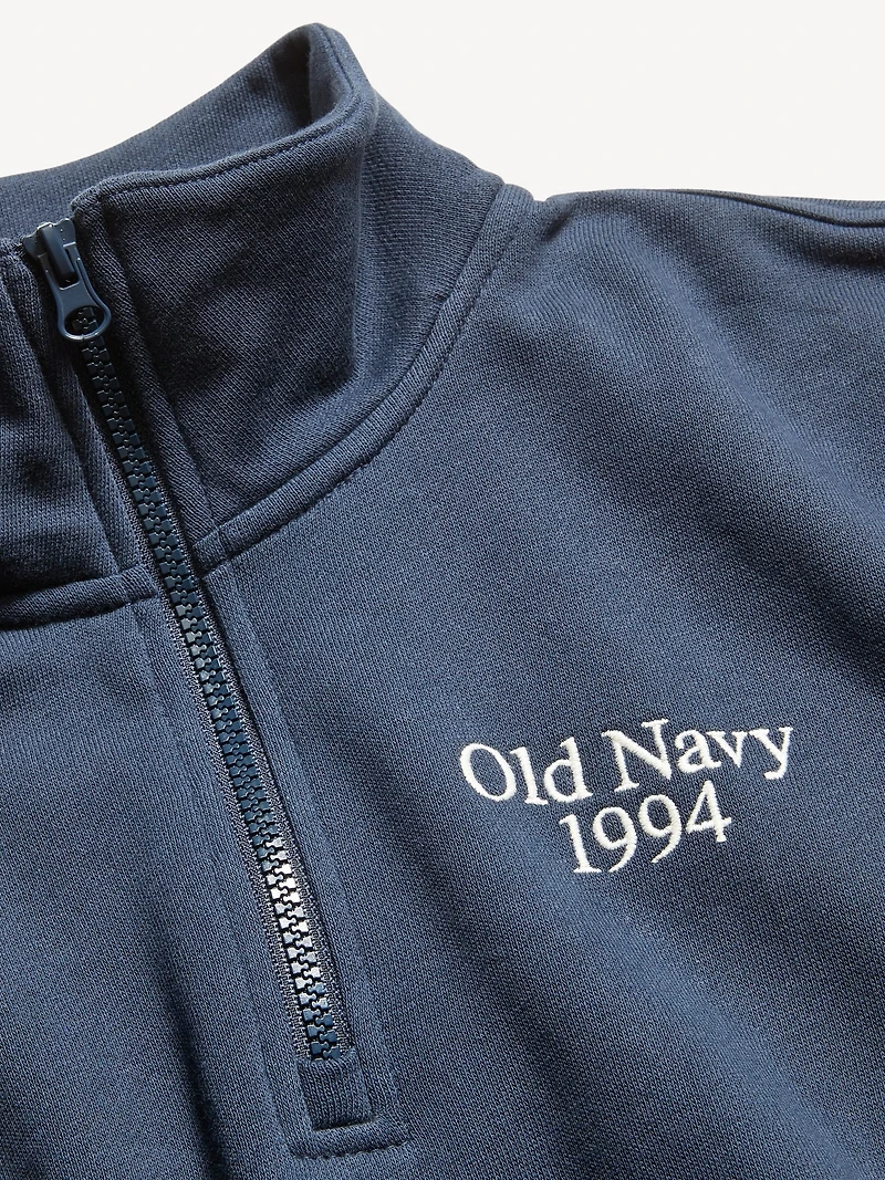 Oversized Logo-Graphic Cropped Half-Zip Pullover