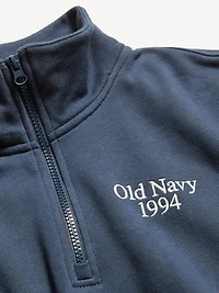 Oversized Logo-Graphic Cropped Half-Zip Pullover