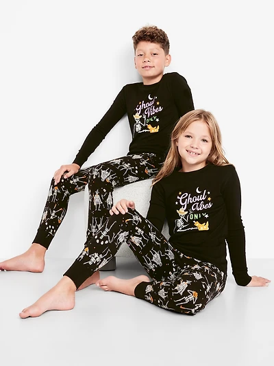 Gender-Neutral Snug-Fit Graphic Pajama Set for Kids