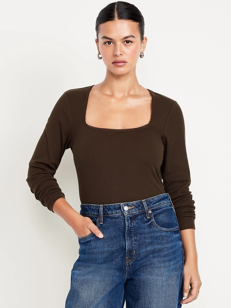 Long-Sleeve Square-Neck Top