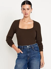 Long-Sleeve Square-Neck Top