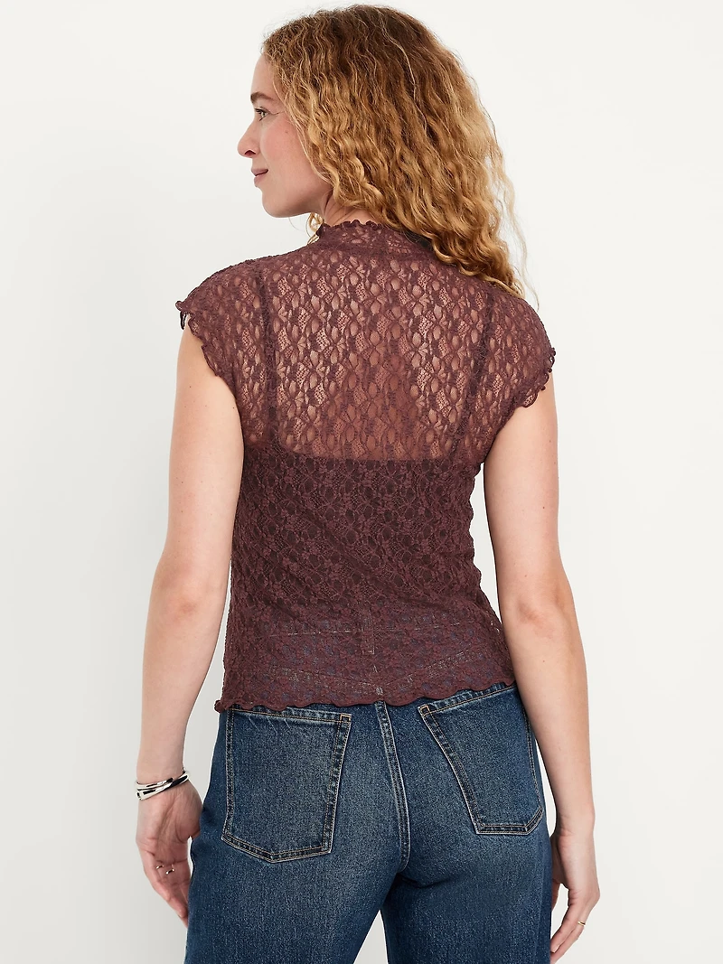 Mock-Neck Lace Top