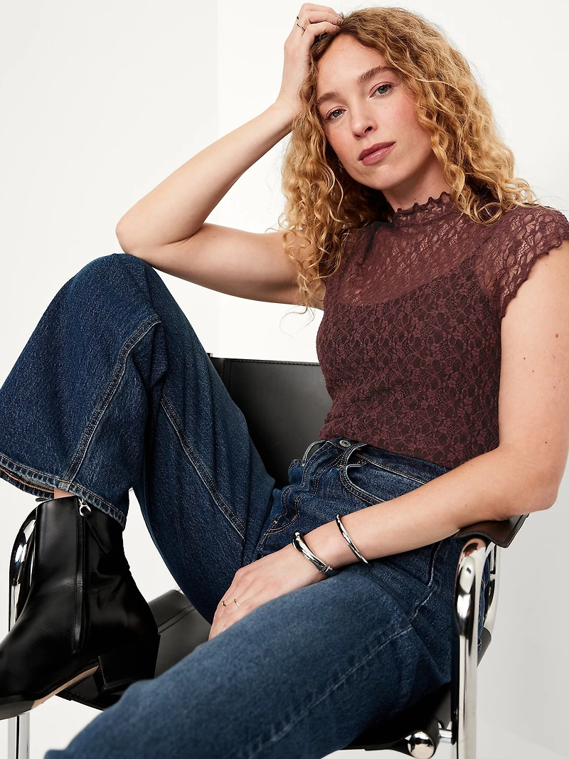 Mock-Neck Lace Top
