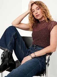 Mock-Neck Lace Top