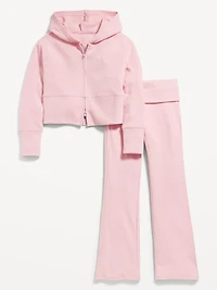 CozePlush Zip Hoodie and Flare-Leg Pants Set for Girls