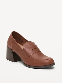 Faux-Leather Heeled Loafers for Women