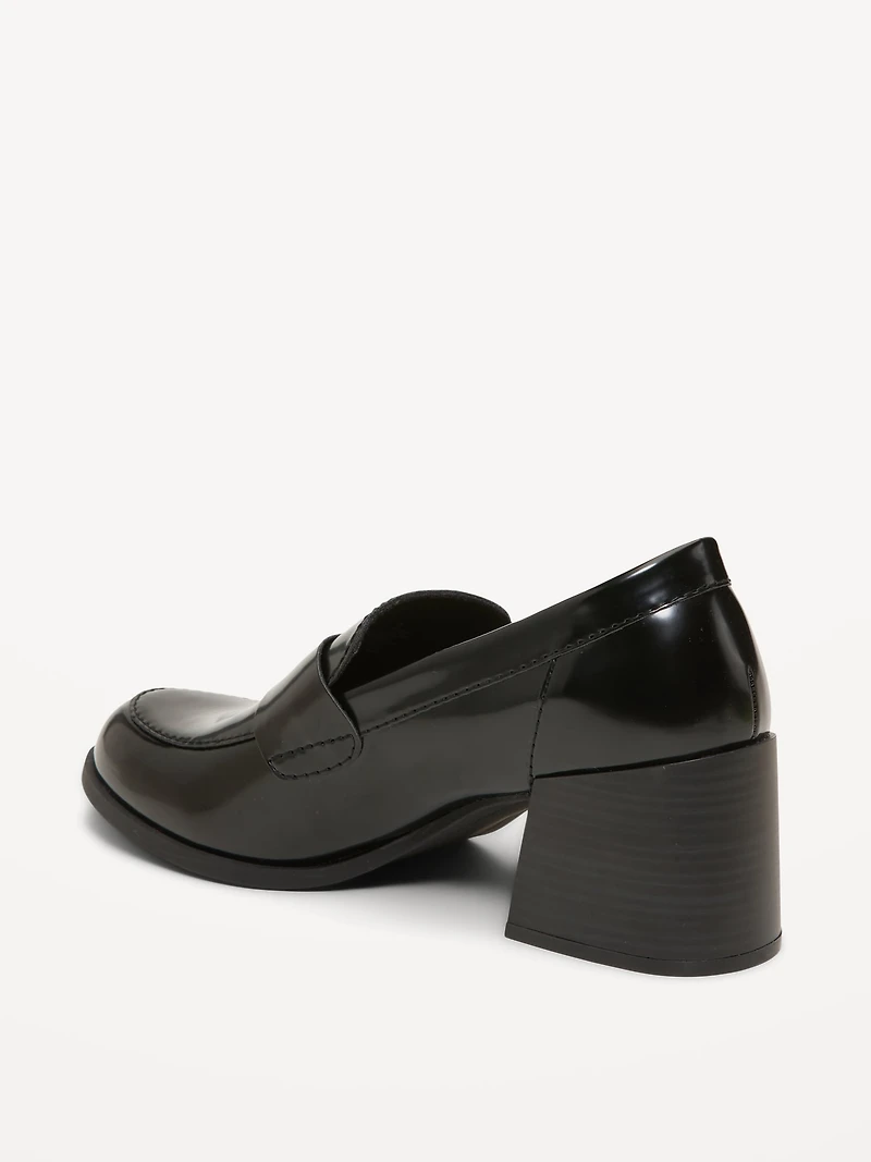 Faux-Leather Heeled Loafers for Women