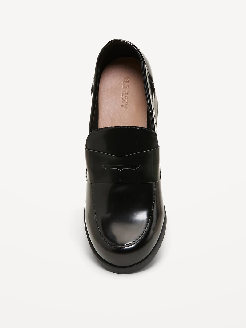 Faux-Leather Heeled Loafers for Women