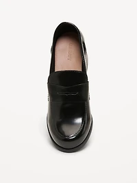 Faux-Leather Heeled Loafers for Women