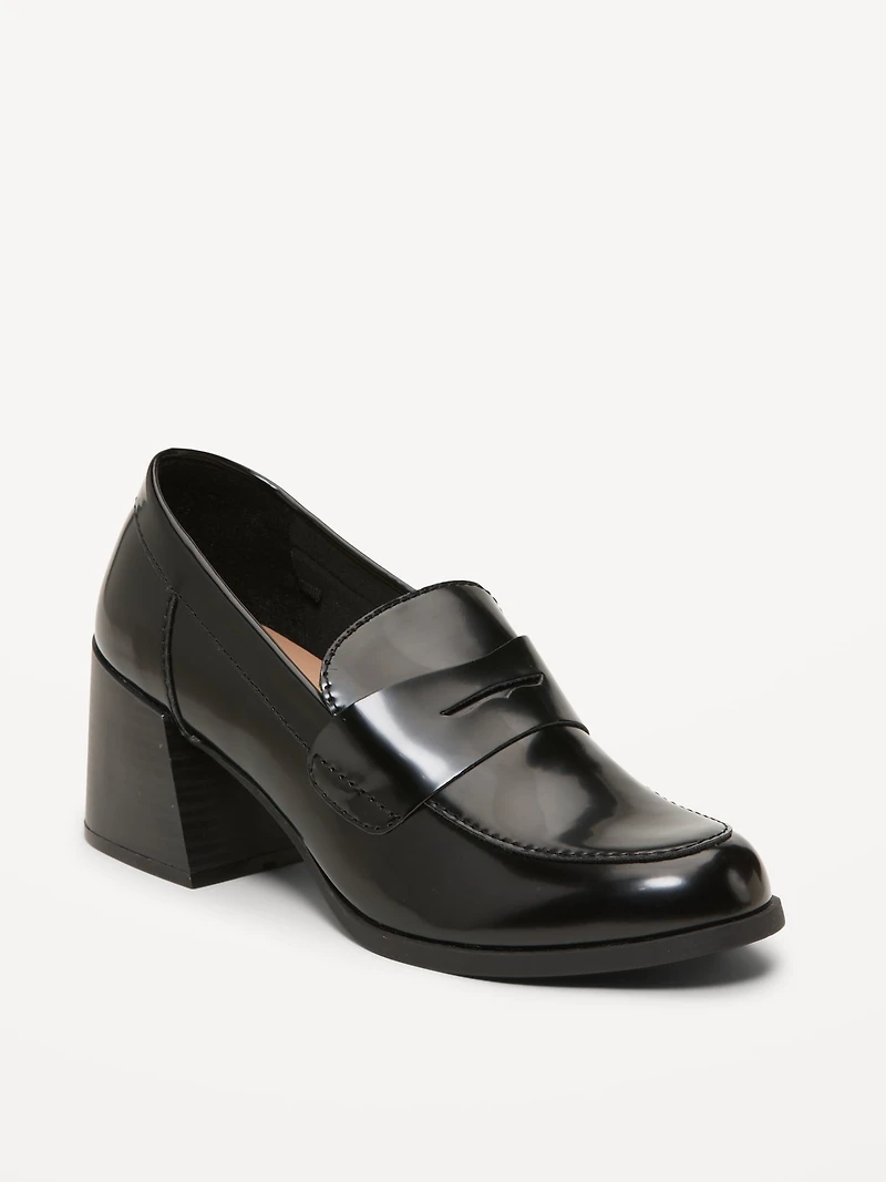 Faux-Leather Heeled Loafers for Women