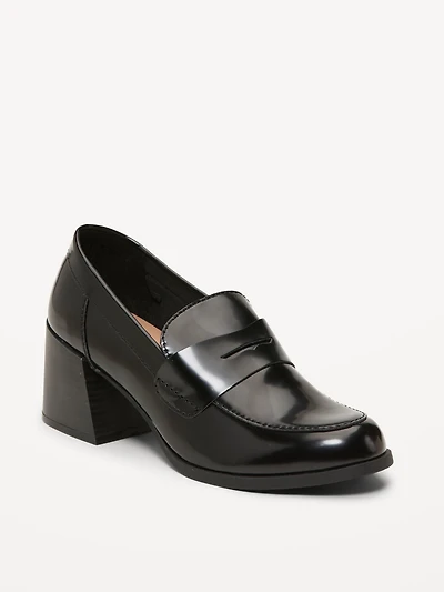 Faux-Leather Heeled Loafers for Women