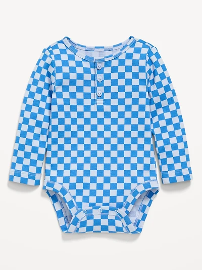 Printed Long-Sleeve Henley Bodysuit for Baby