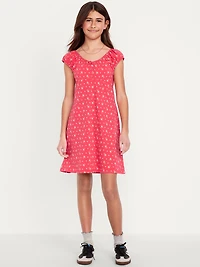 Printed Short-Sleeve Henley Dress for Girls