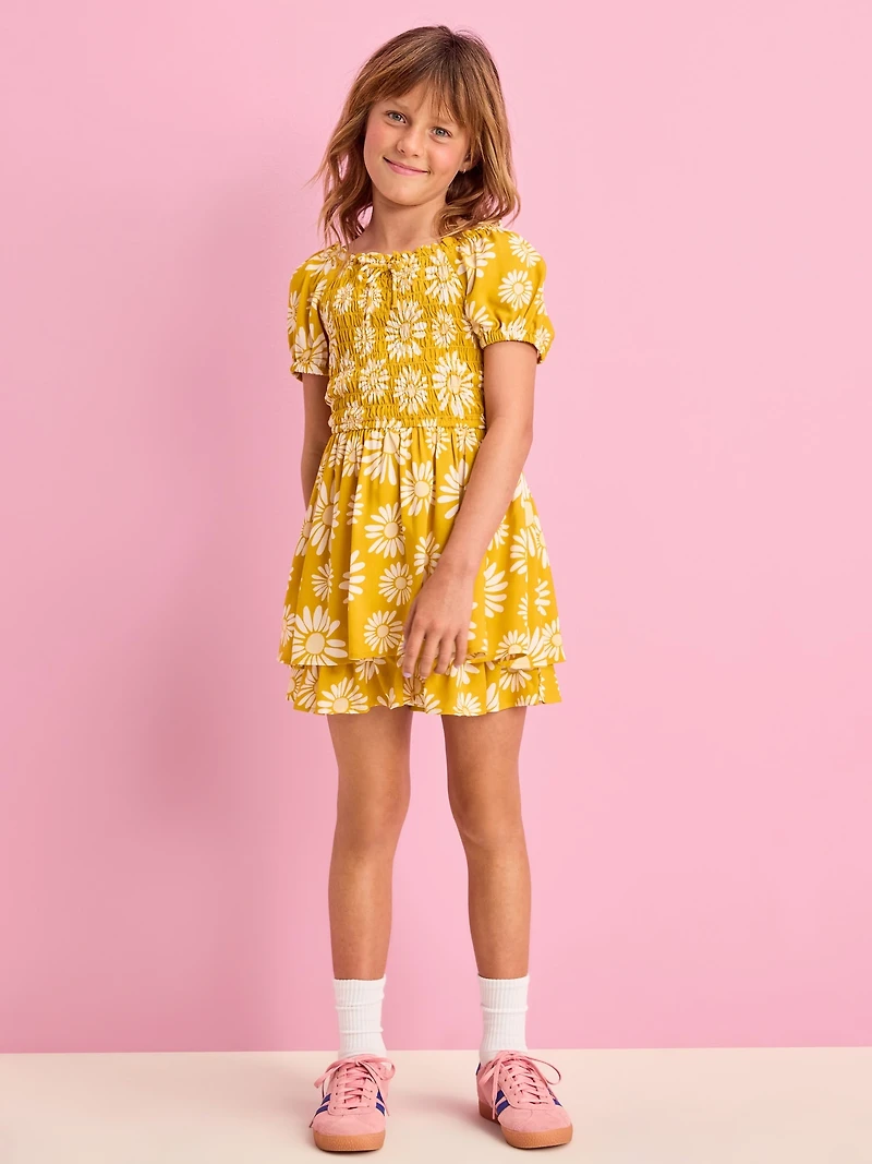 Printed Puff-Sleeve Smocked Dress for Girls