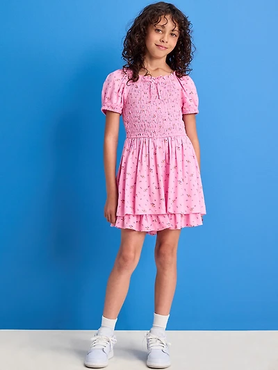 Printed Puff-Sleeve Smocked Dress for Girls