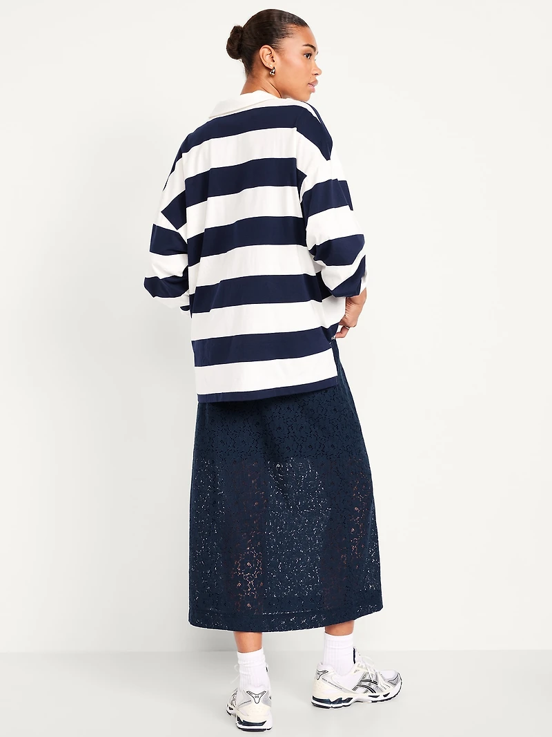 High-Waisted Lace Midi Skirt