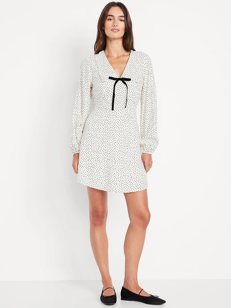 Fit & Flare Long-Sleeve Crepe Mini Dress
