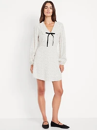 Fit & Flare Long-Sleeve Crepe Mini Dress