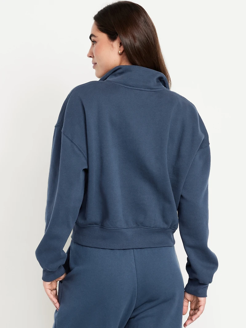 Oversized Logo-Graphic Cropped Half-Zip Pullover