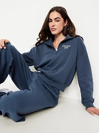 Oversized Logo-Graphic Cropped Half-Zip Pullover