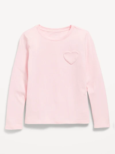 Softest Long-Sleeve Heart-Pocket T-Shirt for Girls
