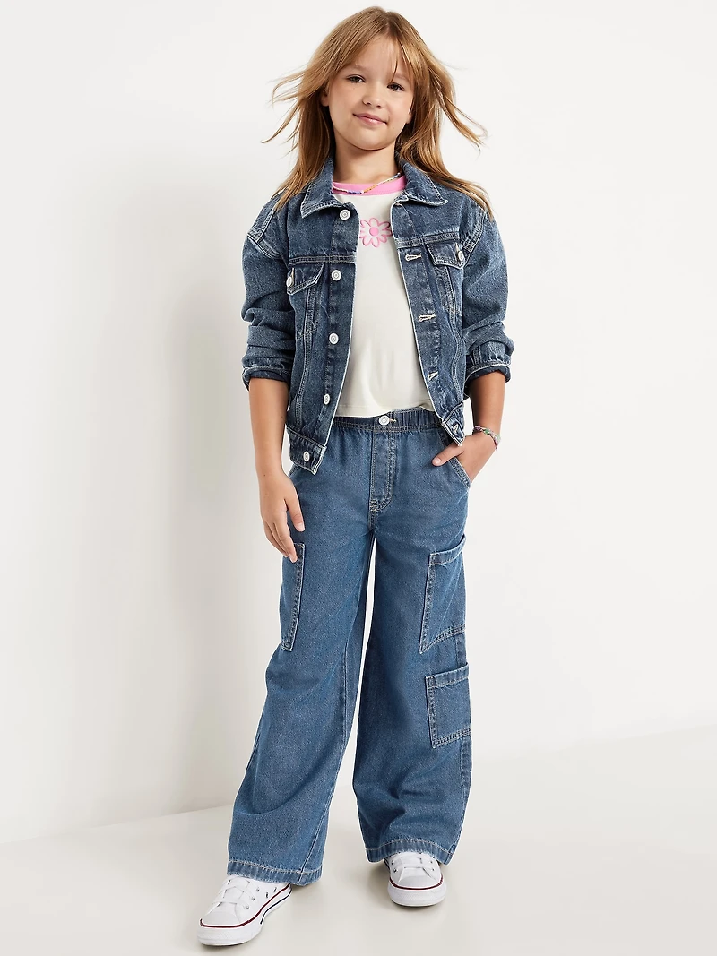 High-Waisted Pull-On Super Wide-Leg Cargo Jeans for Girls