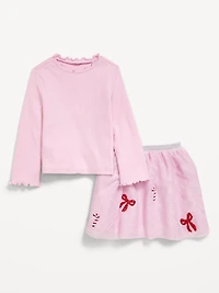 Long-Sleeve T-Shirt and Tutu Skirt Set for Toddler Girls