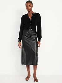 High-Waisted Faux-Leather Midi Skirt