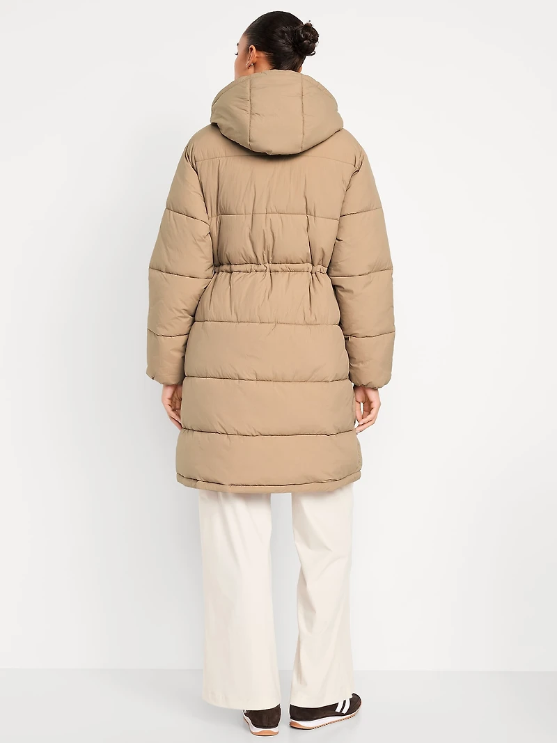 Water-Resistant Quilted Long Puffer Jacket