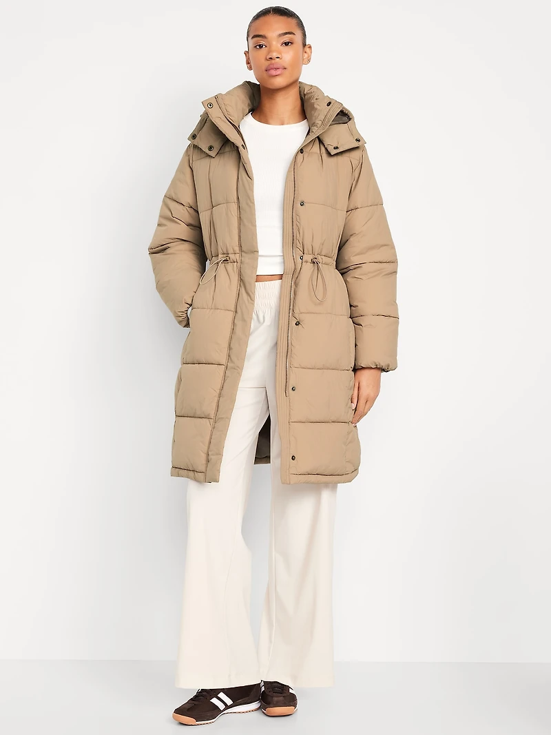 Water-Resistant Quilted Long Puffer Jacket