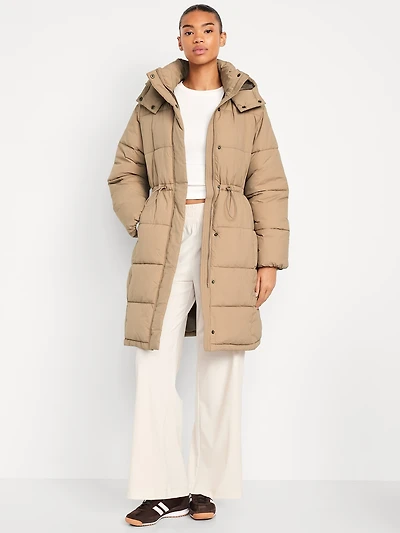 Water-Resistant Quilted Long Puffer Jacket