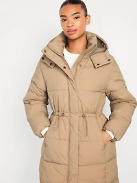 Water-Resistant Quilted Long Puffer Jacket