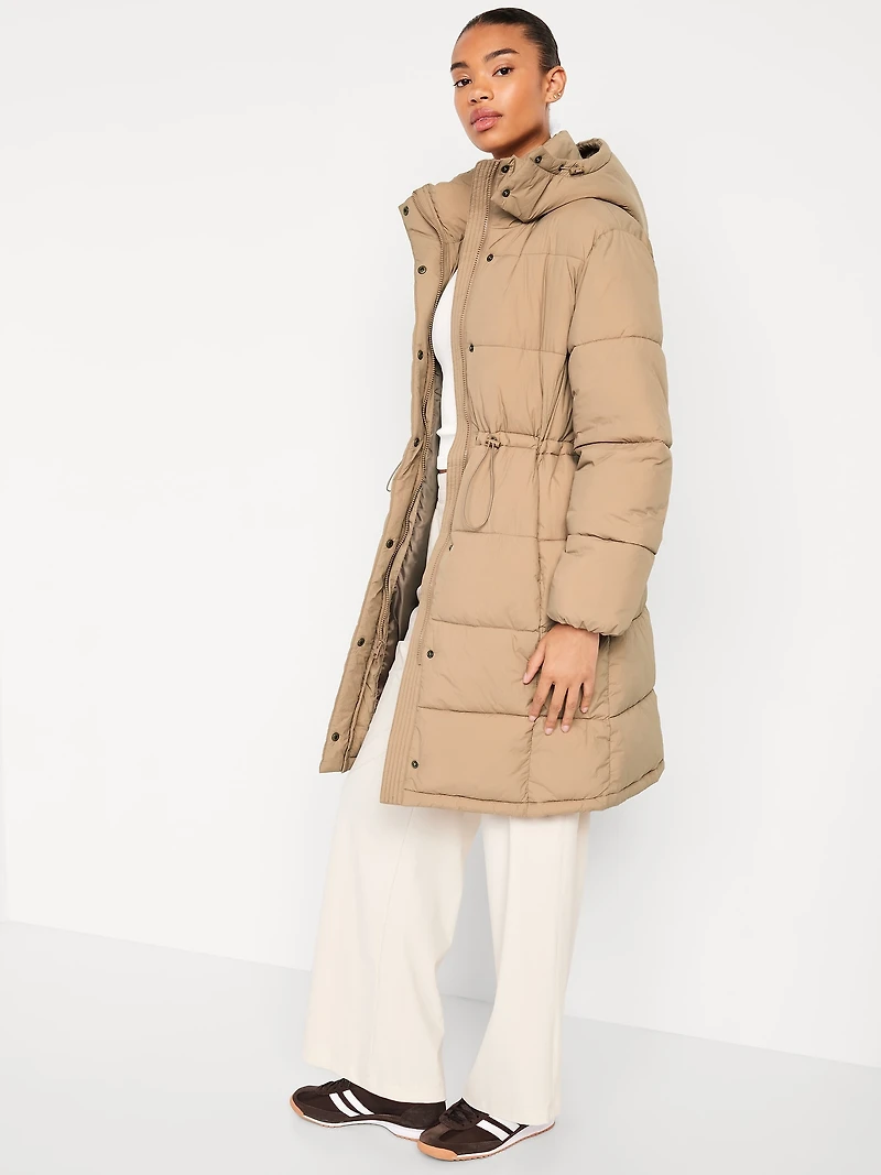 Water-Resistant Quilted Long Puffer Jacket