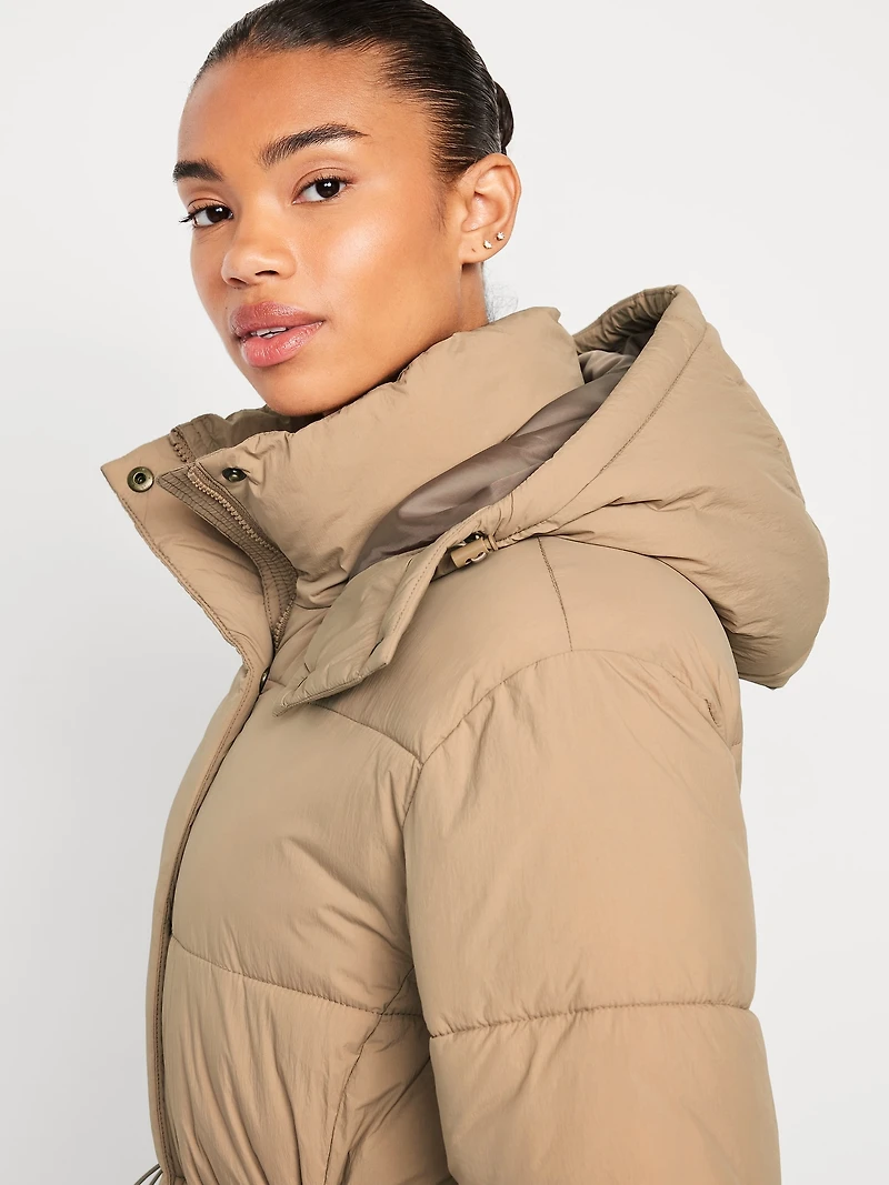 Water-Resistant Quilted Long Puffer Jacket
